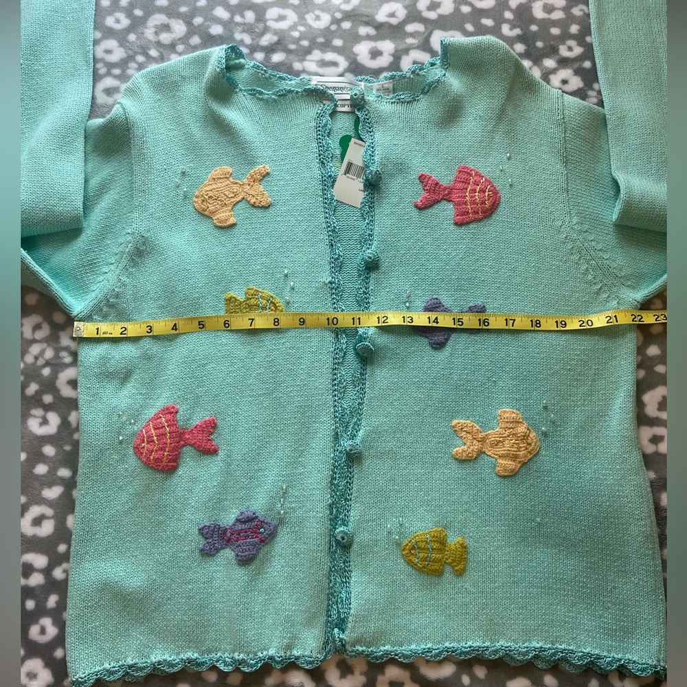 Shenanigans NWT Vintage Fish Under the Sea Nautical Cardigan/Large - Picture 11 of 14